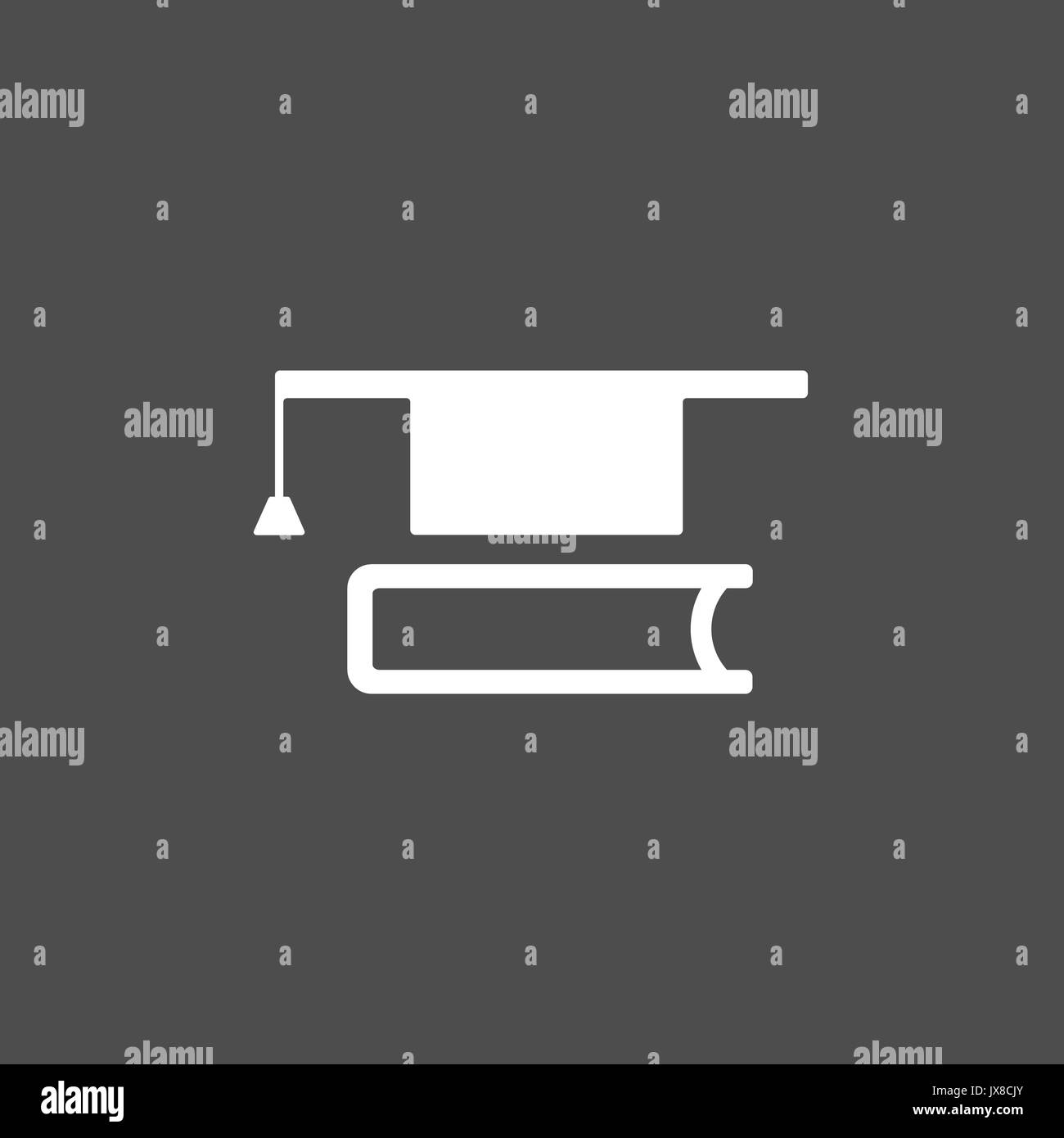 Mortarboard with book icon on dark background Stock Vector