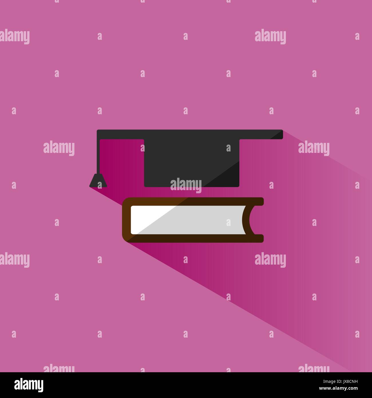 Mortaboard with book icon on pink background Stock Vector