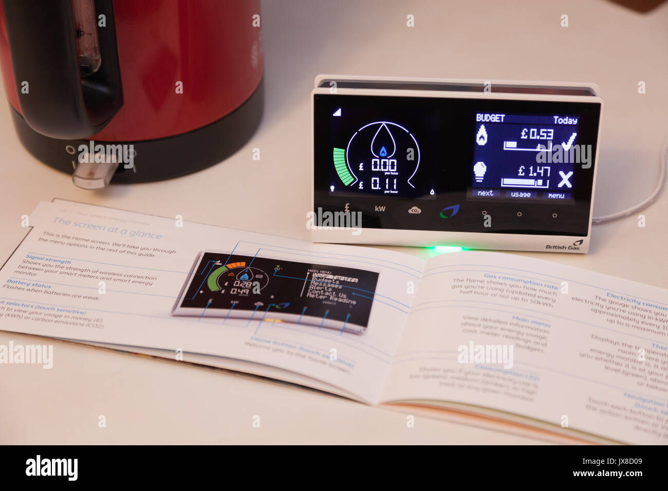 A new consumer Smart Meter provided by British gas,  part of a government led national upgrade scheme to improve energy efficiency in Great Britain. Stock Photo