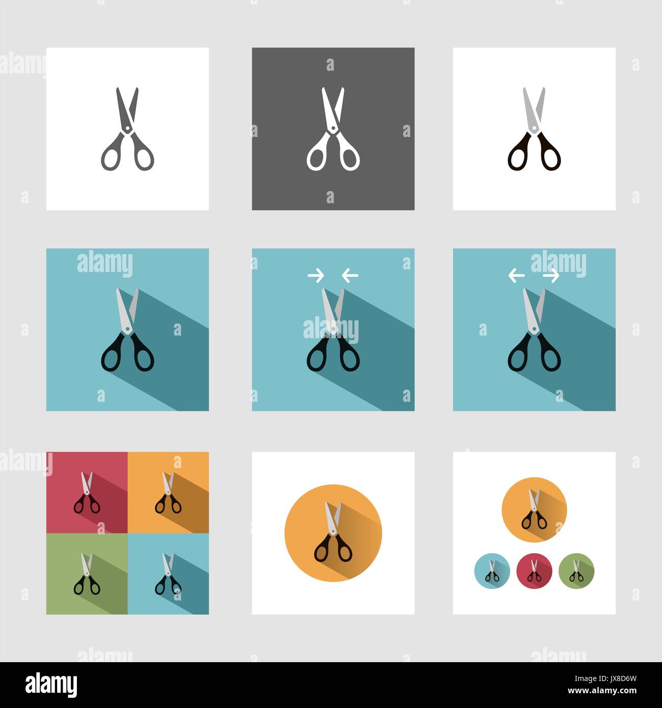 Scissors icon in different versions Stock Vector