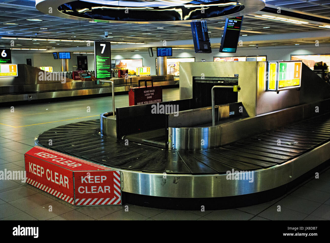 Empty luggage belt/carousel on Terminal One Dublin airport, Dublin, Ireland, 14 August 2017 Stock Photo