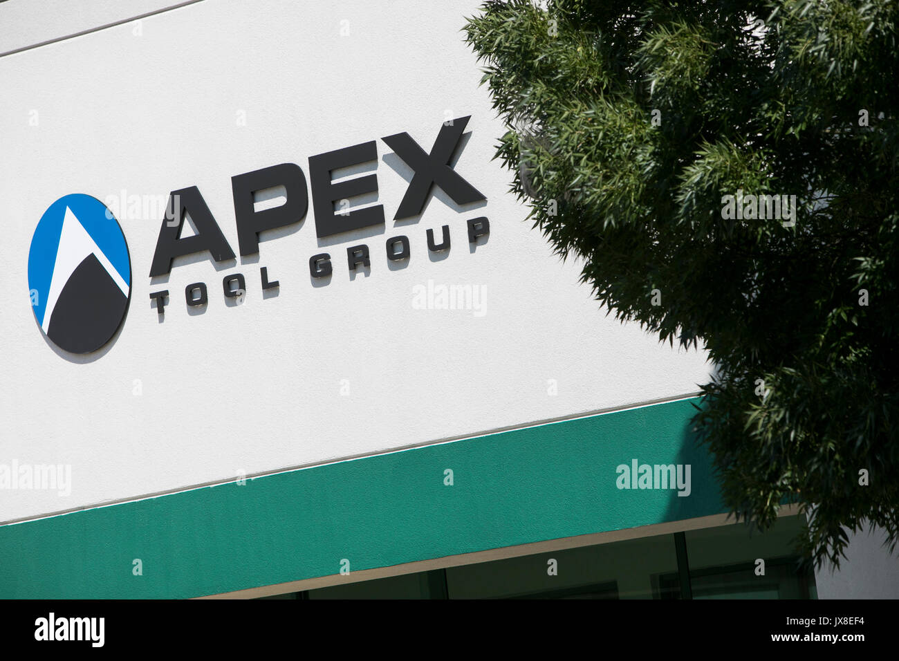 A logo sign outside of the headquarters of the Apex Tool Group in Sparks, Maryland, on August 13