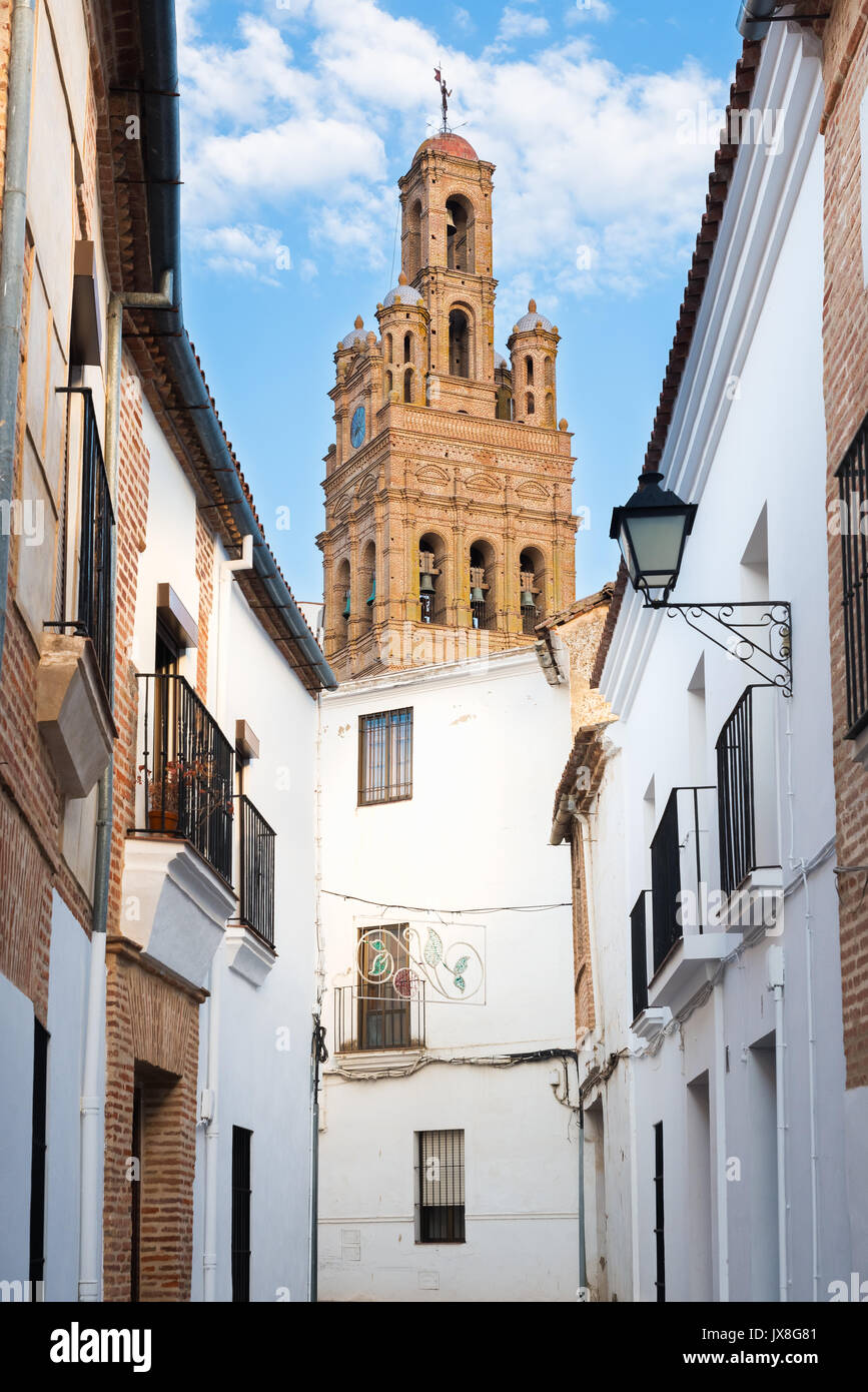 Street of Llerena with Church of Our Lady of Granada. Stock Photo