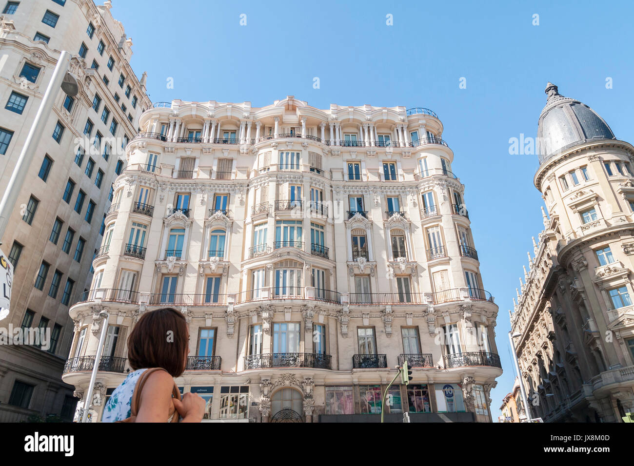 Edificios modernistas en la Gran Vía de Madrid. España Stock Photo