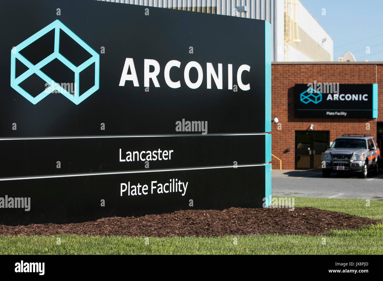 A logo sign outside of a facility occupied by Arconic in Lancaster