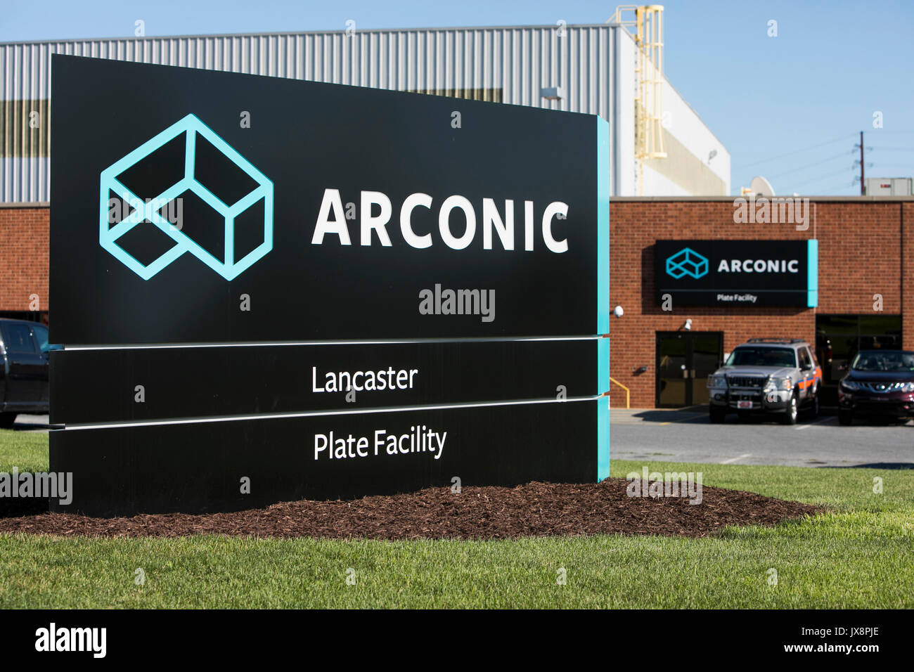 A logo sign outside of a facility occupied by Arconic in Lancaster