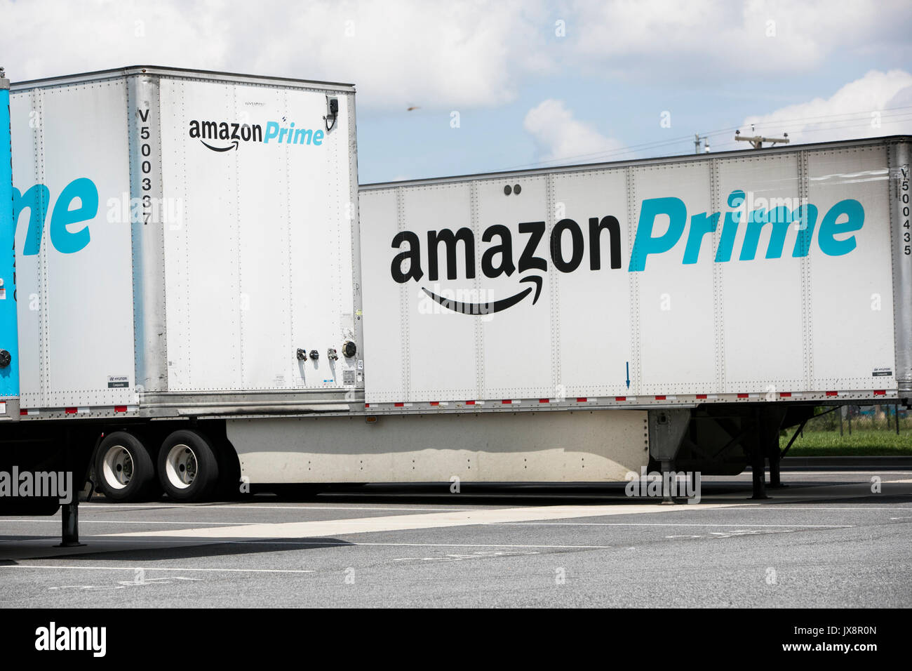 Amazon Prime truck trailers outside of a Amazon Fulfillment center in  Baltimore, Maryland, on August 13, 2017 Stock Photo - Alamy