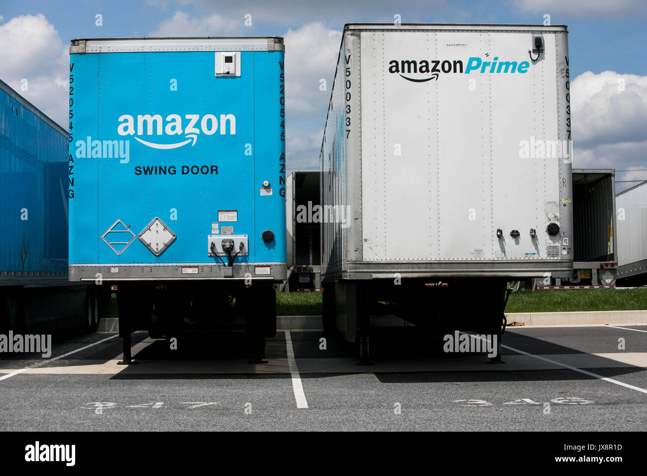 Amazon Prime truck trailers outside of a Amazon Fulfillment center in  Baltimore, Maryland, on August 13, 2017 Stock Photo - Alamy