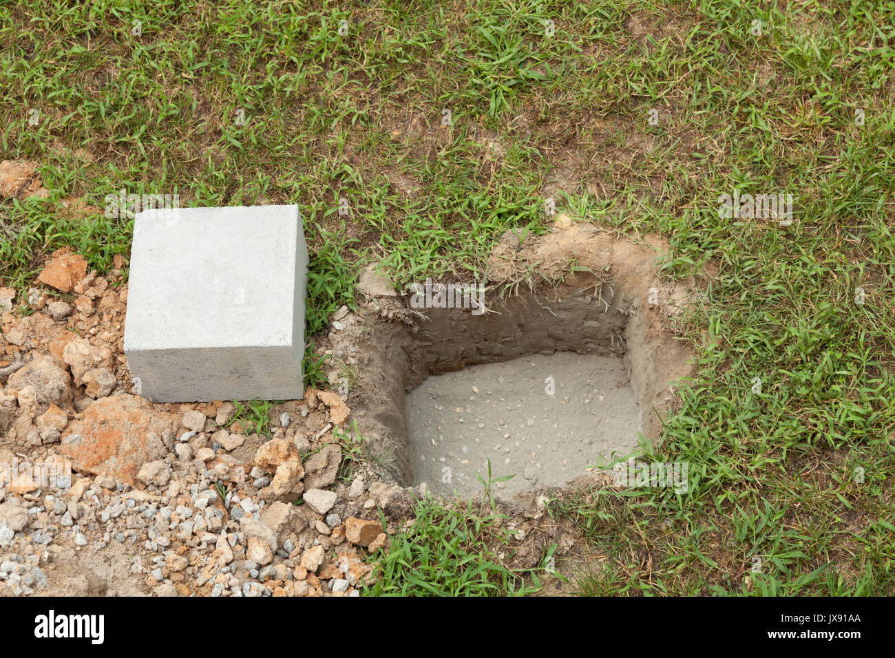 cement blocks used for wood beam footings Stock Photo Alamy