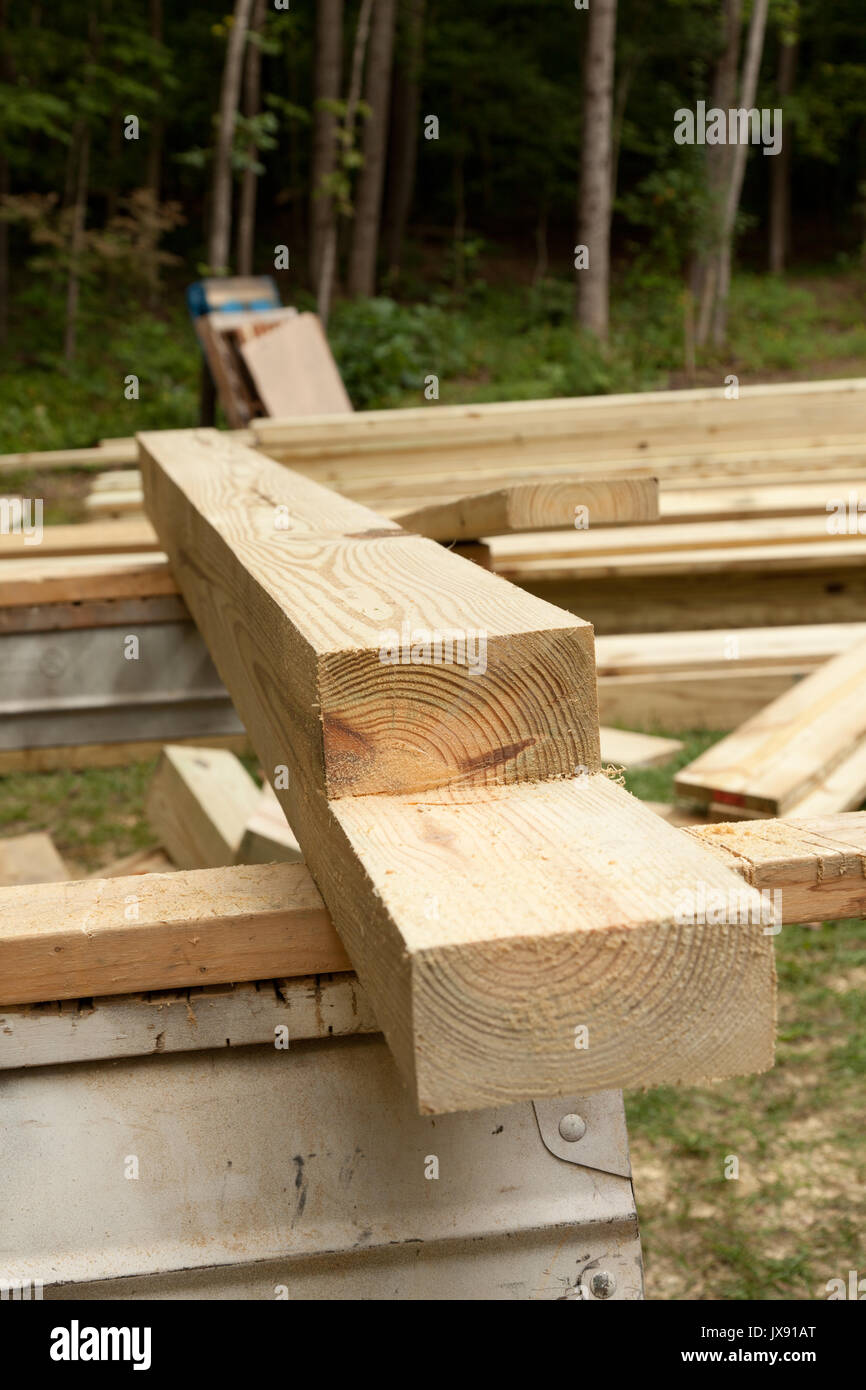 lumber being used in construction of a deck Stock Photo Alamy
