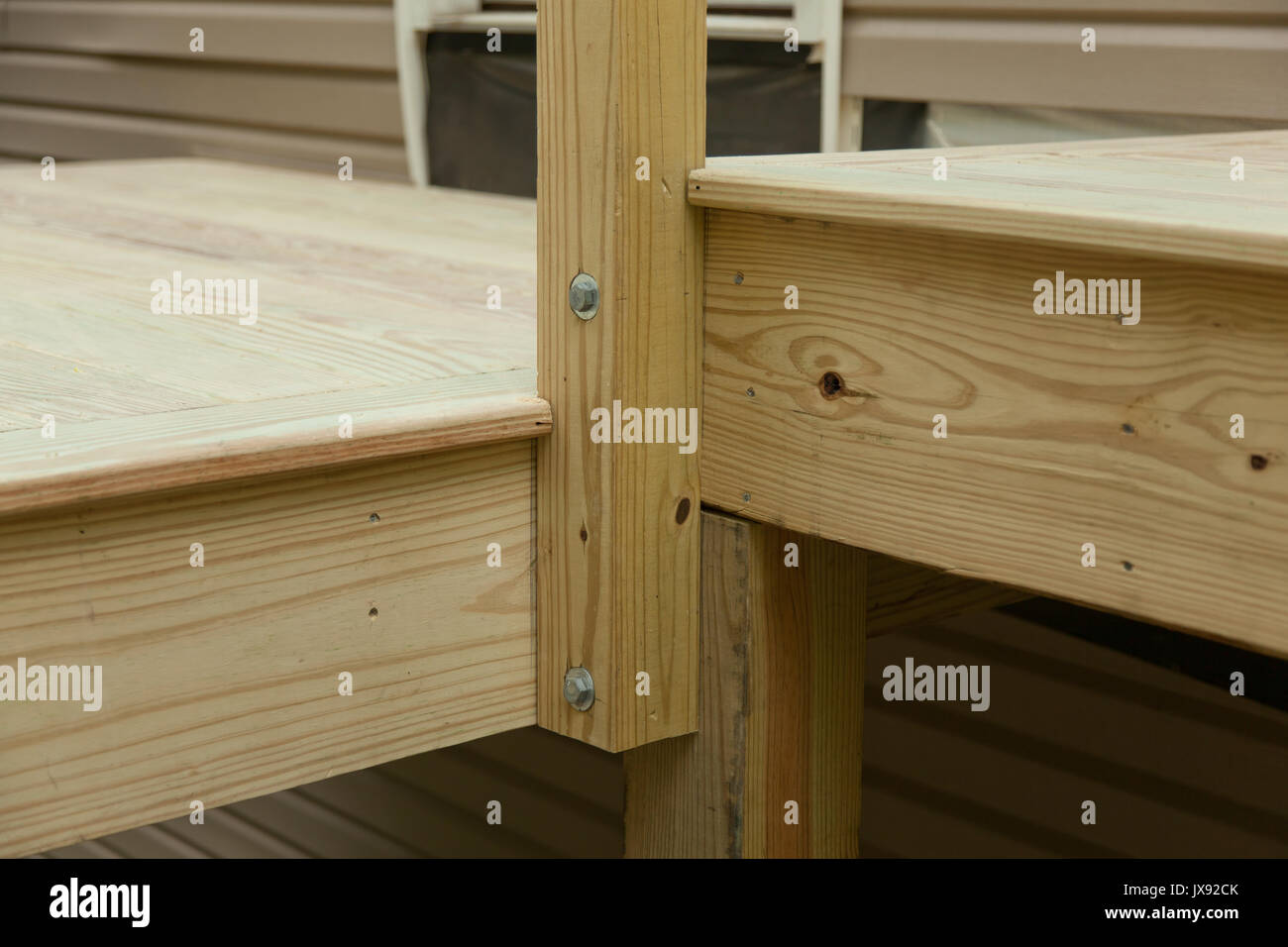 Lumber framing on a new deck with metal support Stock Photo Alamy