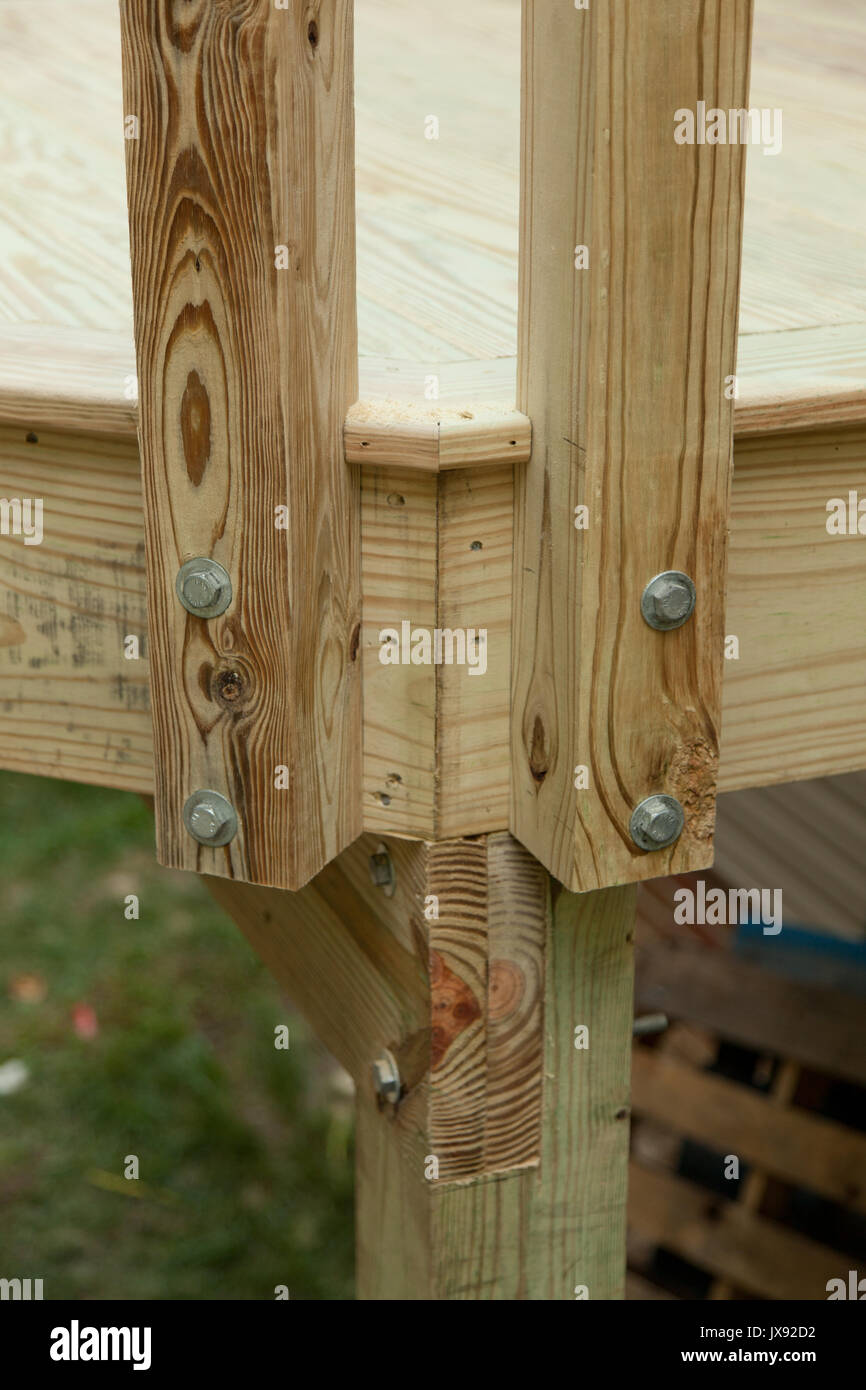 Lumber framing on a new deck with metal support Stock Photo Alamy