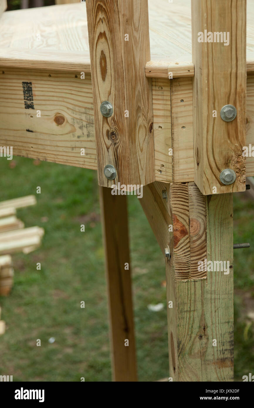 Lumber framing on a new deck with metal support Stock Photo Alamy