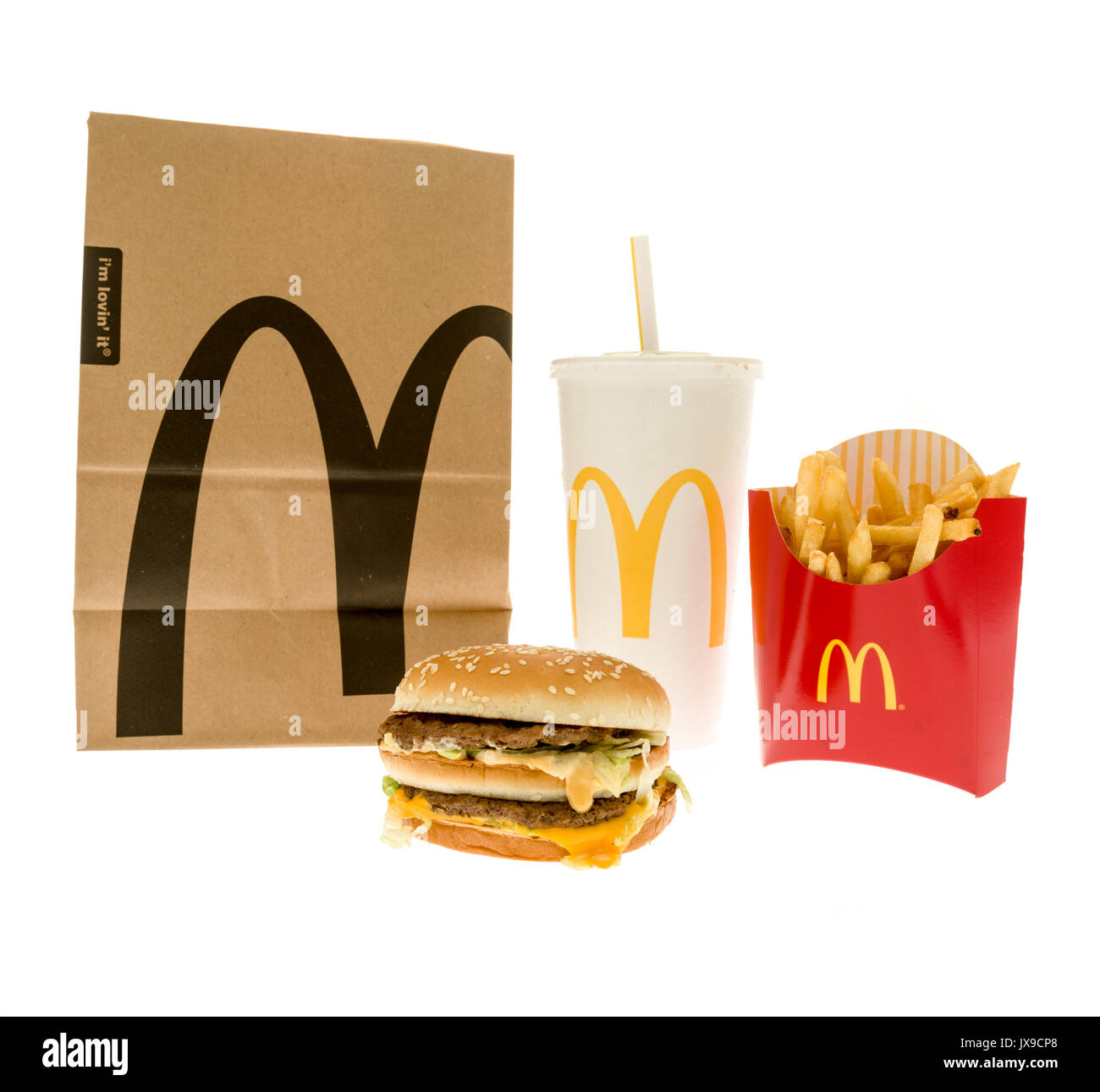 Winneconne, WI - 14 August 2017:  A McDonald's Bic Mac meal on an isolated background Stock Photo