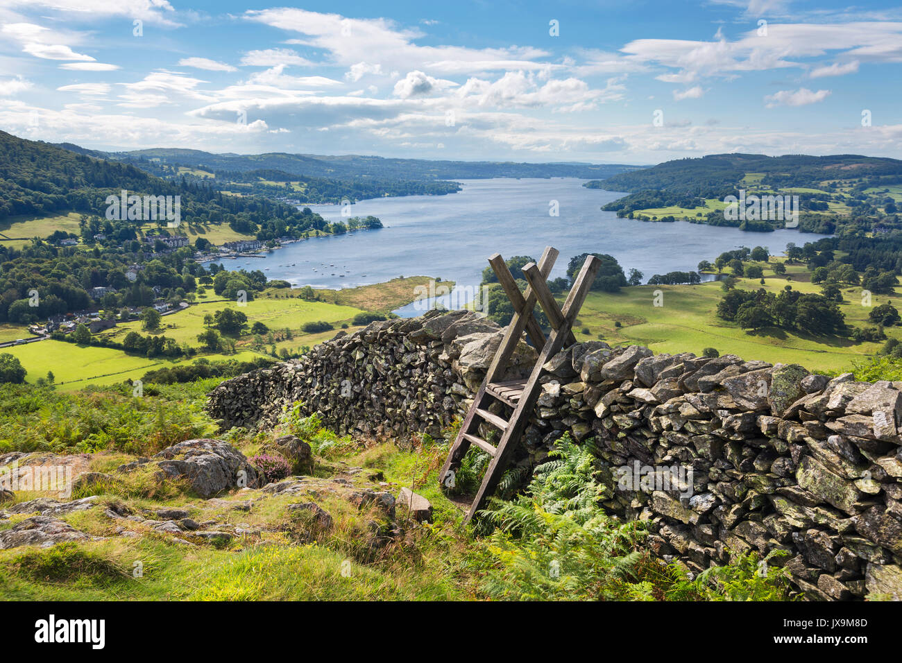 Lake Windermere from Loughrigg Fell near Ambleside Lake District Stock Photo