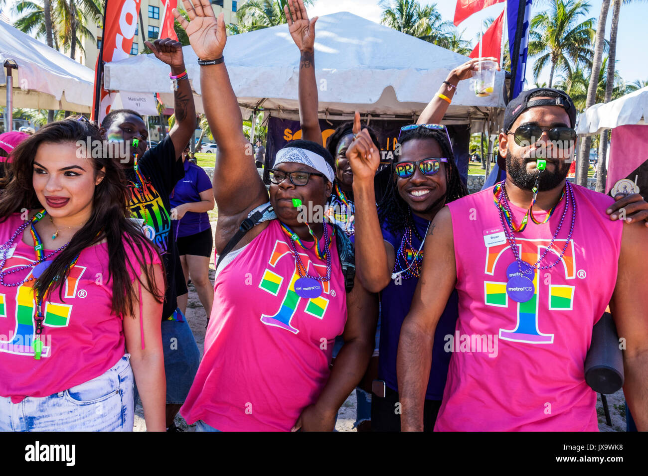 Miami Beach Florida,Lummus Park,Gay Pride Week,LGBTQ,LGBT,Miami Beach,Pride Festival,Black Blacks African Africans ethnic minority,adult adults man me Stock Photo