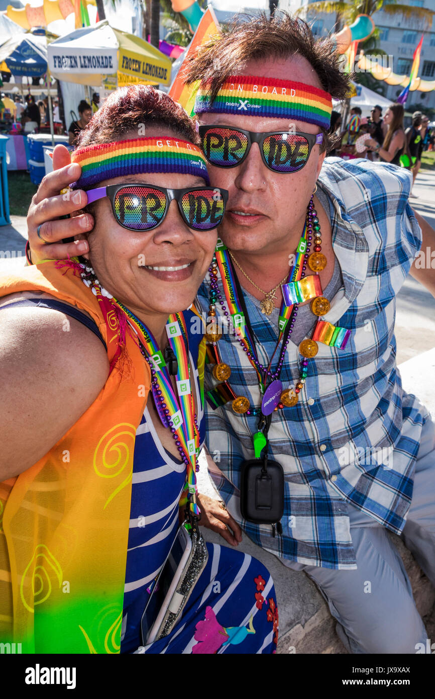 Miami Beach Florida,Lummus Park,Gay Pride Week,LGBTQ,LGBT,Miami Beach,Pride Festival,couple,FL170430017 Stock Photo