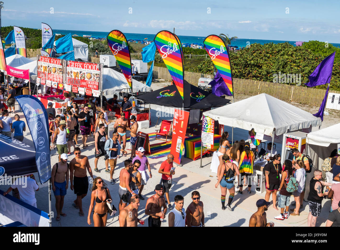 Miami Beach Florida,Lummus Park,Gay Pride Week,LGBTQ,LGBT,Miami Beach,Pride Festival,vendor vendors stall stalls booth market marketplace,stalls,FL170 Stock Photo