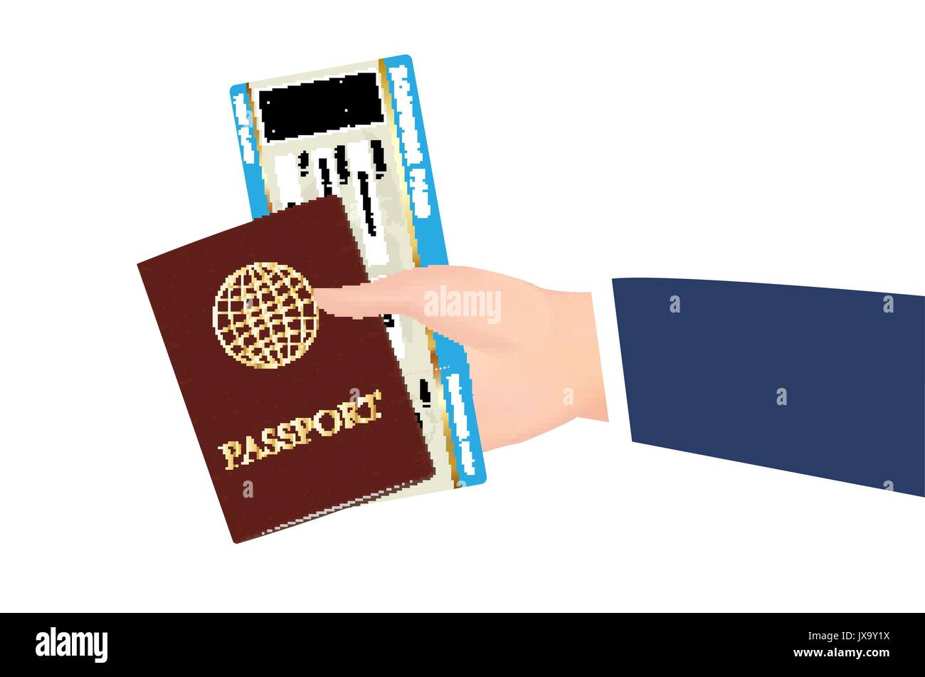hand hold passport and boarding pass ticket vector Stock Vector Image