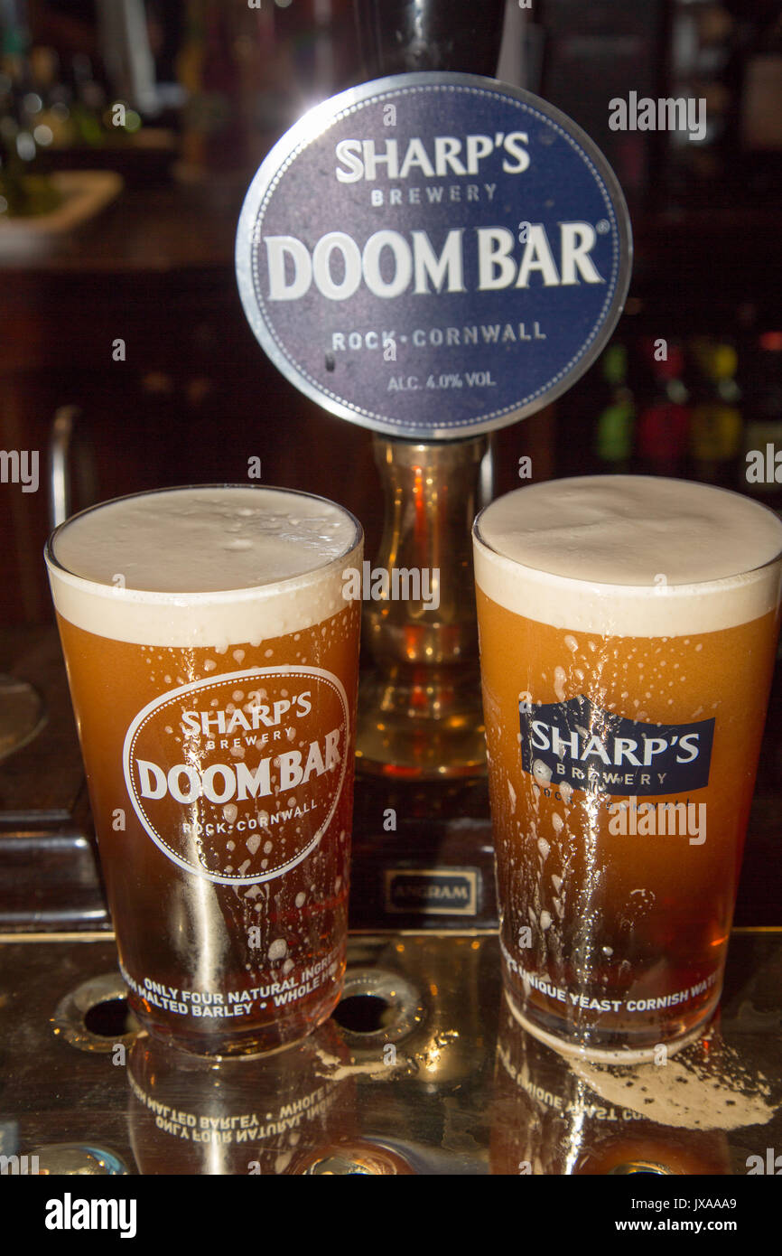 Two pints of Sharp's Doom Bar real English ale standing beside the Stock Photo 153891649 Alamy