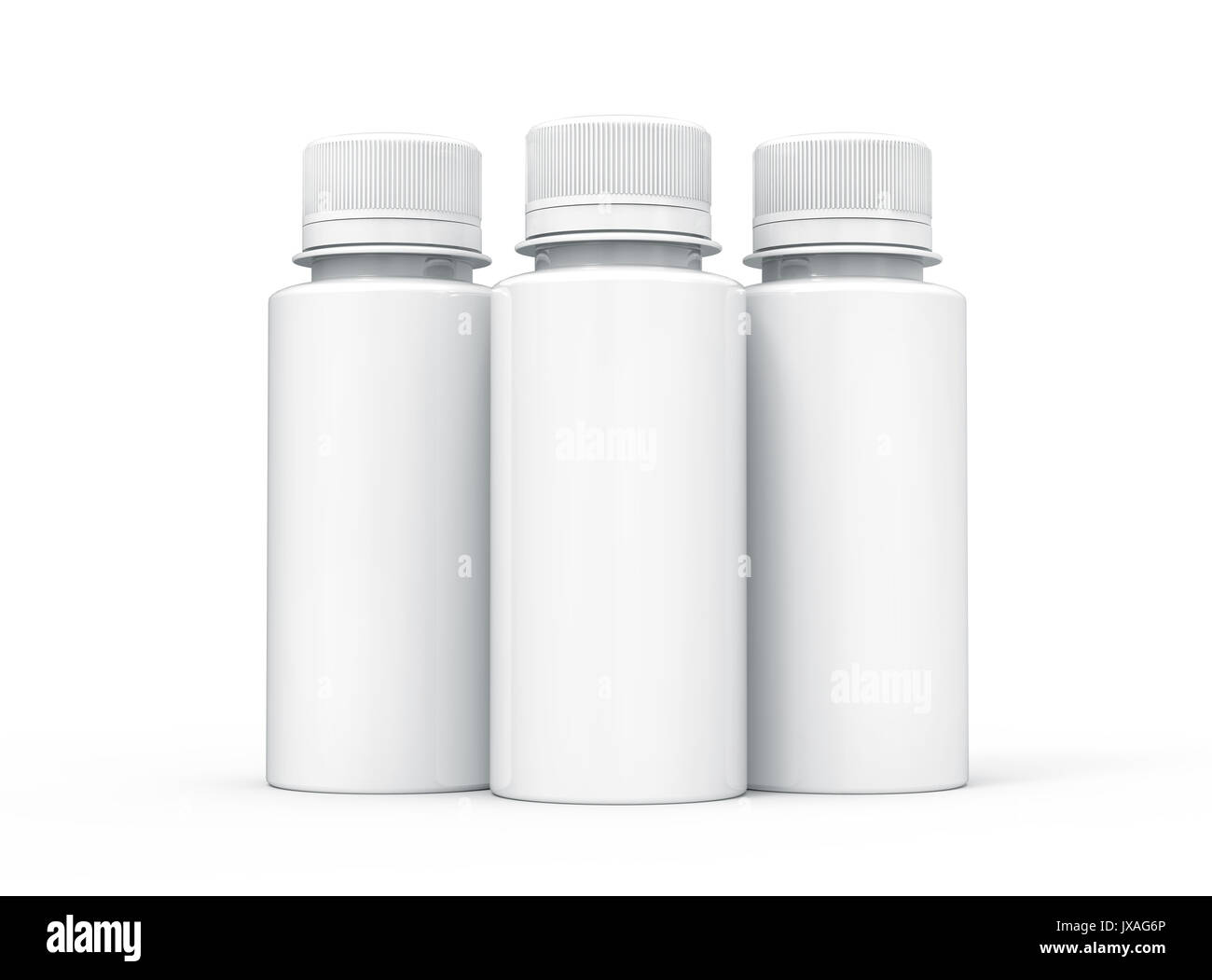 Plastic bottle for drinks, blank bottle mockup template in 3d rendering isolated on white for design uses, three bottles collection Stock Photo