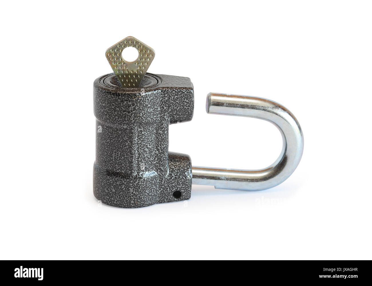 Open padlock with key on white background. Isolated with clipping path ...