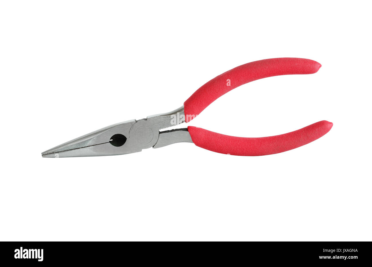 Ordinary pliers with red rubber handles on white background. Isolated
