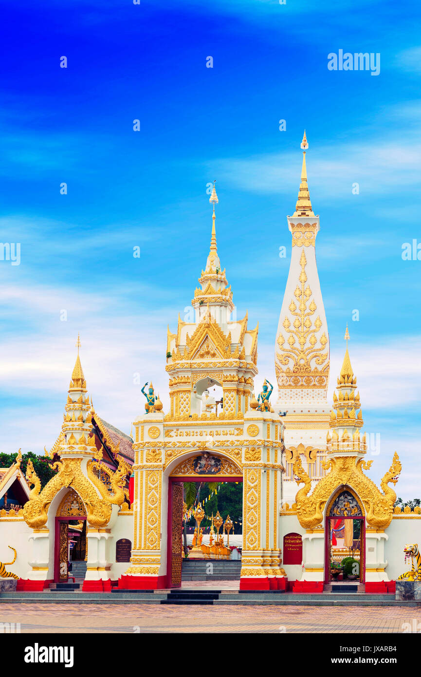 Main doorway to Buddhist temple of Wat Phra That Phanom in Nakhon Phanom Province, northeastern Thailand Stock Photo