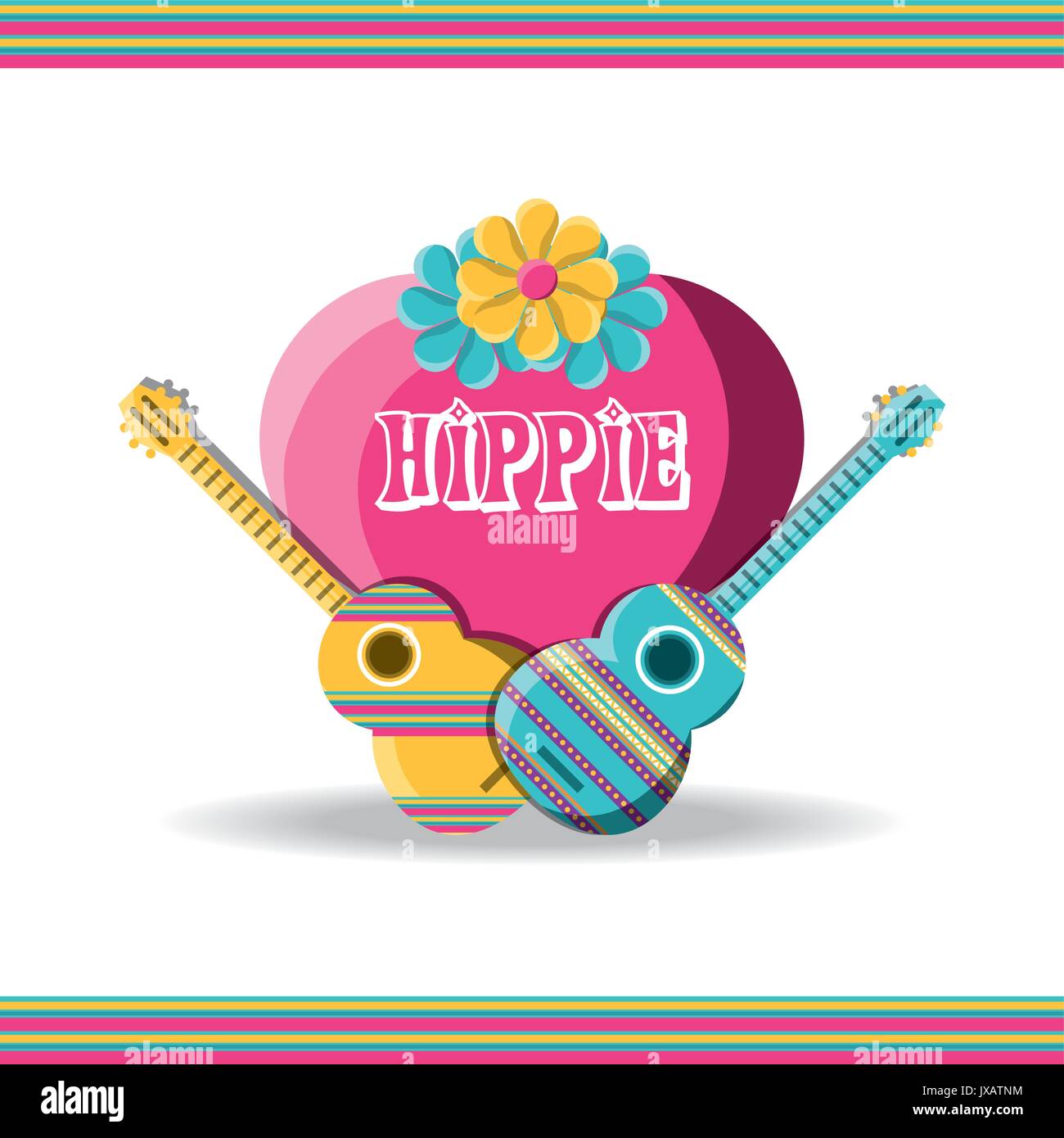 Hipi Instruments guitar instruments with heart hippie concept vector illustration Stock ...