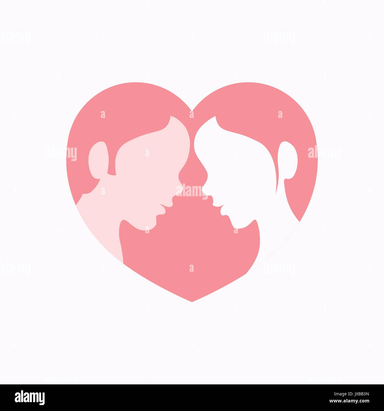 Faces of young man and woman in side view within heart shaped silhouette Stock Vector