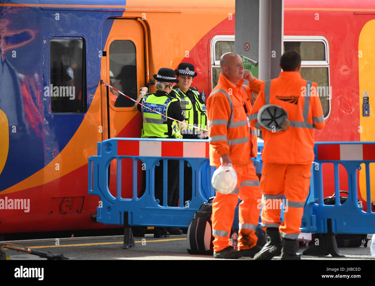 The scene at Waterloo Station, London, after a South West Trains passenger service collided with a Network Rail engineering wagon. Stock Photo