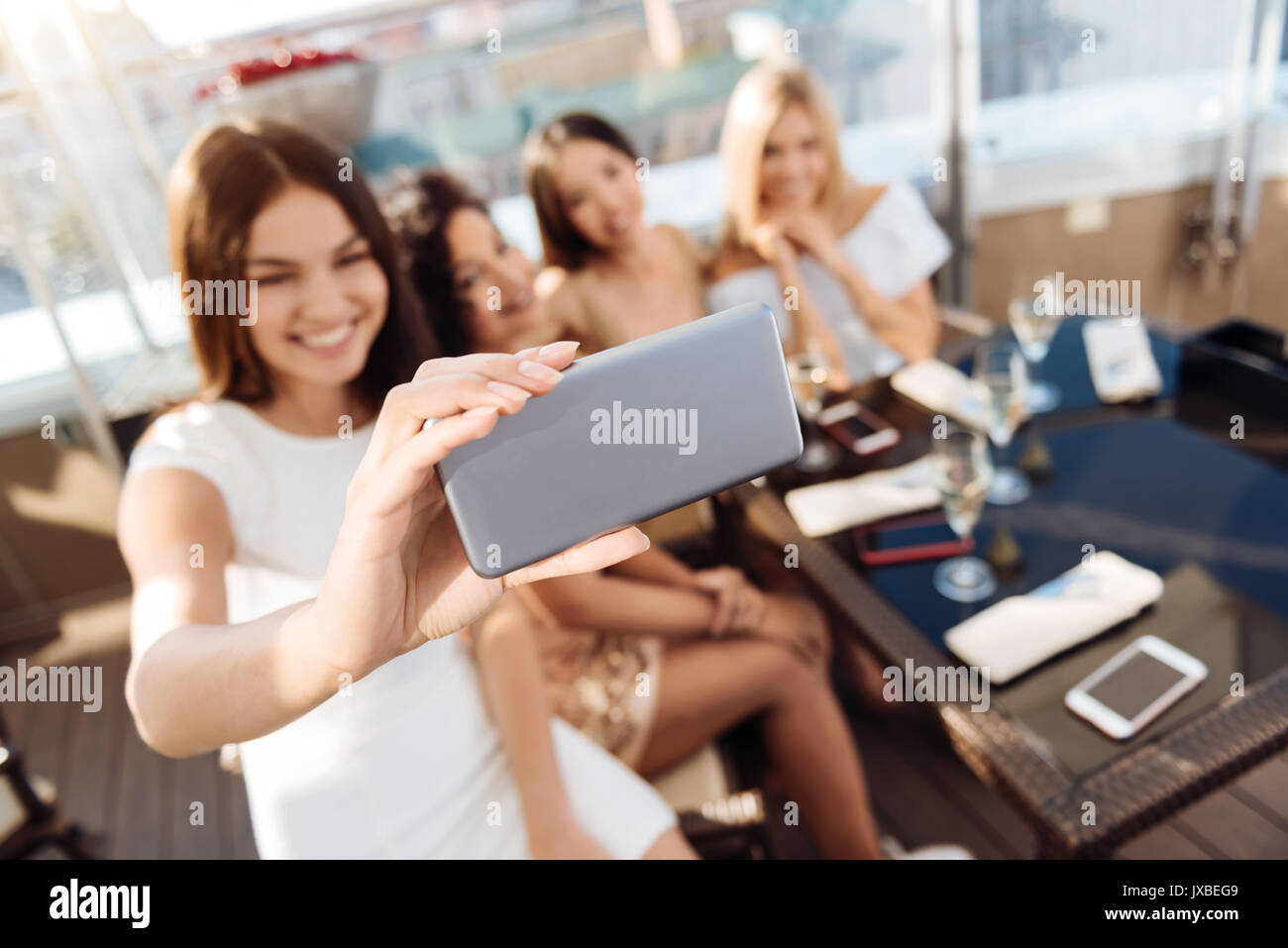 Modern smartphone being used for taking photos Stock Photo