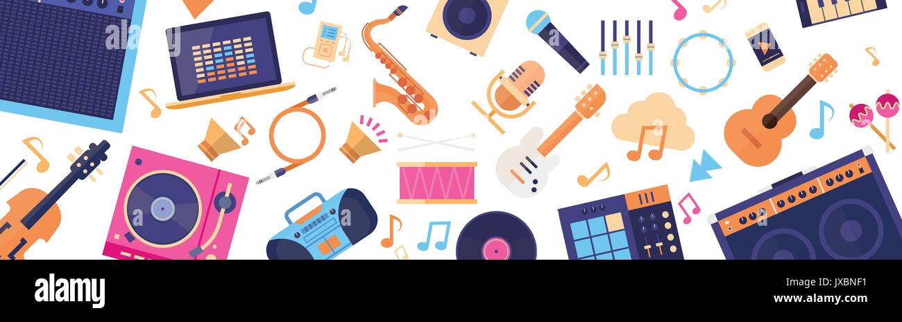 Seamless Pattern Music Instruments And Equipment Electronics Icons Stock Vector