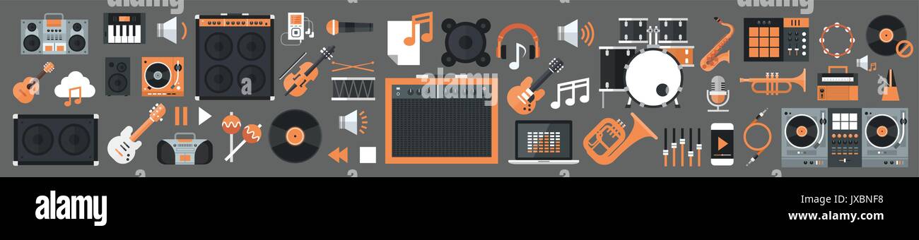 Seamless Pattern Music Instruments And Equipment Electronics Icons Stock Vector