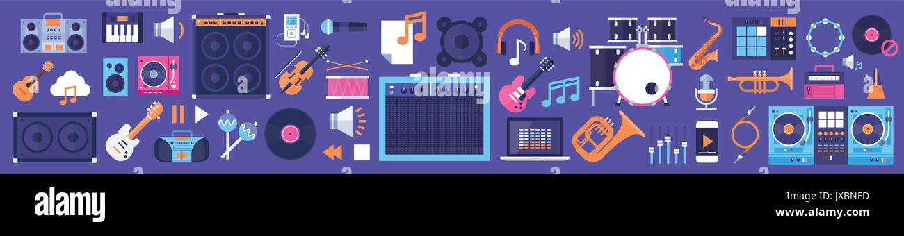 Seamless Pattern Music Instruments And Equipment Electronics Icons Stock Vector