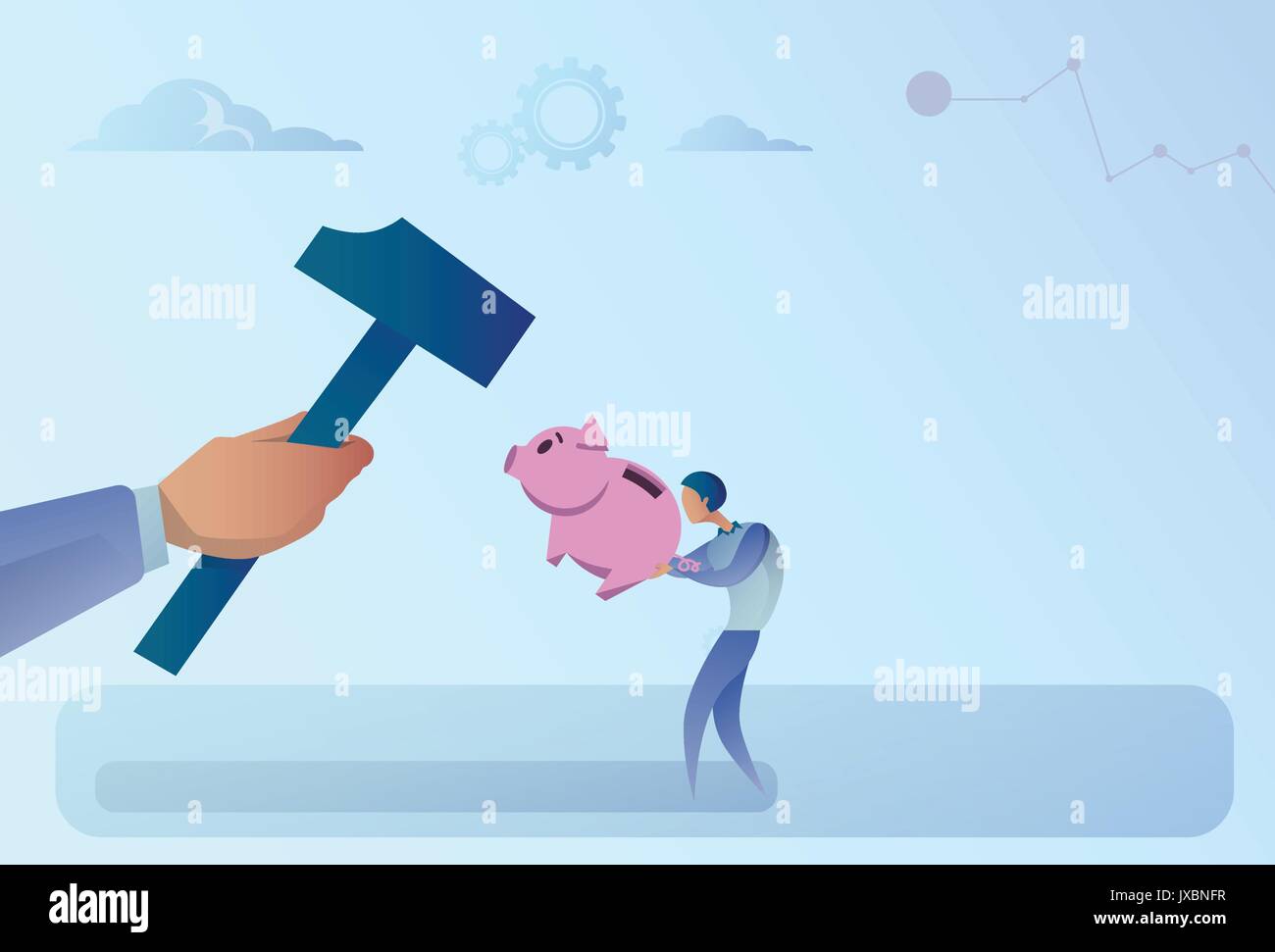 Business Man Hand Hitting Piggy Bank With Hammer Stock Vector Image ...