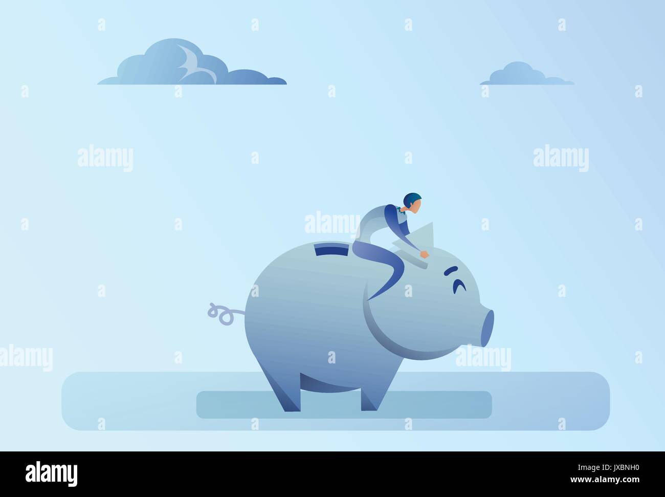 Business Man Sitting On Piggy Bank Money Savings Concept Stock Vector ...