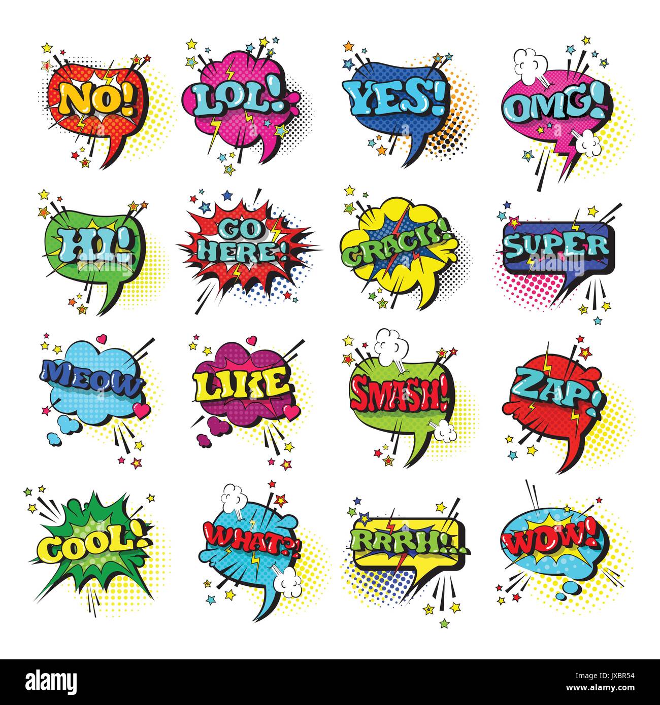 Comic Speech Chat Bubble Set Pop Art Style Sound Expression Text Icons ...