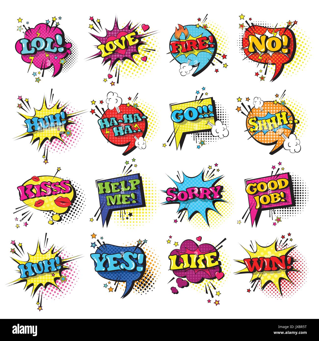 Comic Speech Chat Bubble Set Pop Art Style Sound Expression Text Icons ...