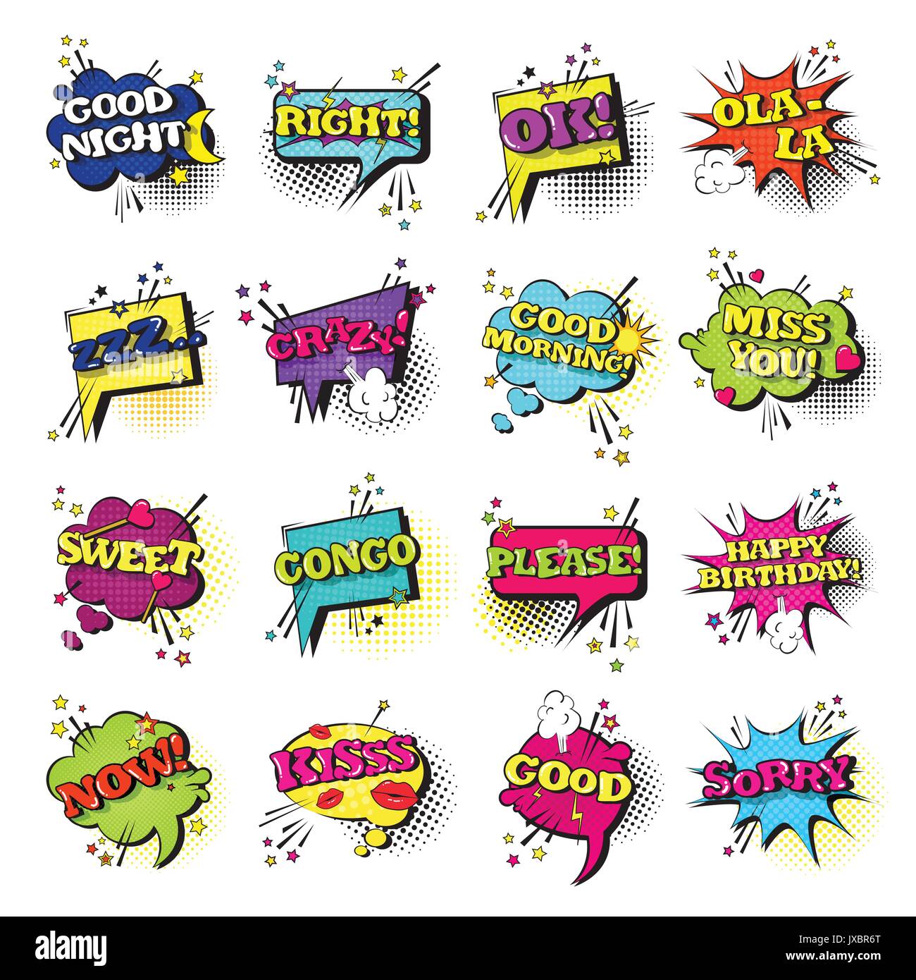 Comic Speech Chat Bubble Set Pop Art Style Sound Expression Text Icons ...