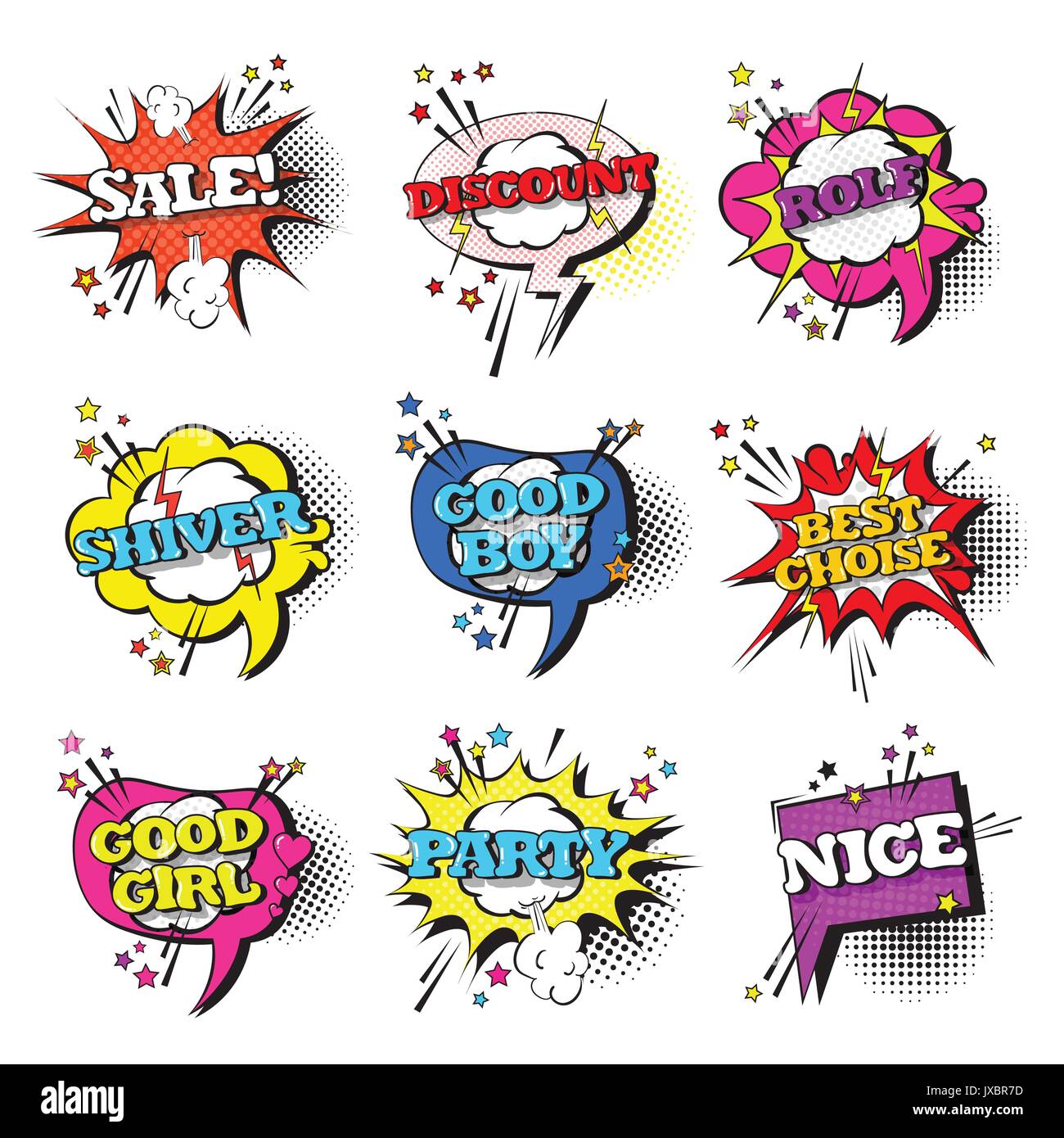 Comic Speech Chat Bubble Set Pop Art Style Sound Expression Text Icons ...