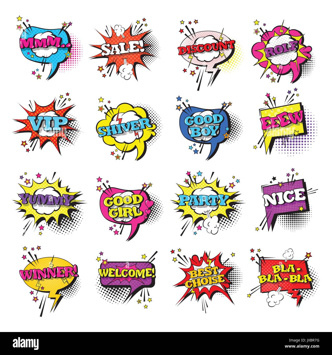 Comic Speech Chat Bubble Set Pop Art Style Sound Expression Text Icons