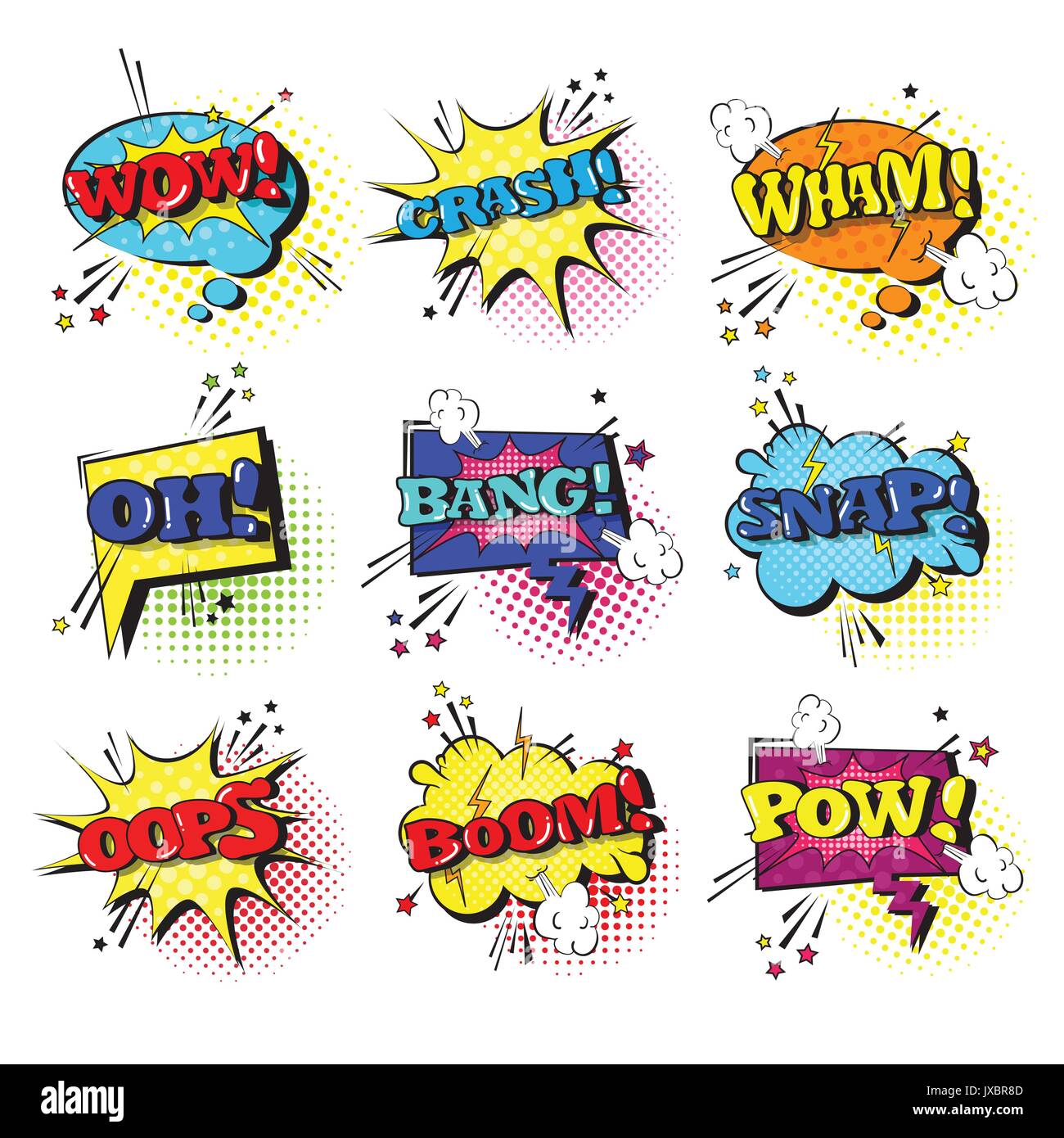 Comic Speech Chat Bubble Set Pop Art Style Sound Expression Text Icons ...