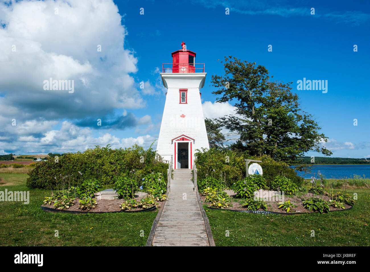 Little lighthouse in the harbour of Victoria, Prince Edward Island, Canada Stock Photo