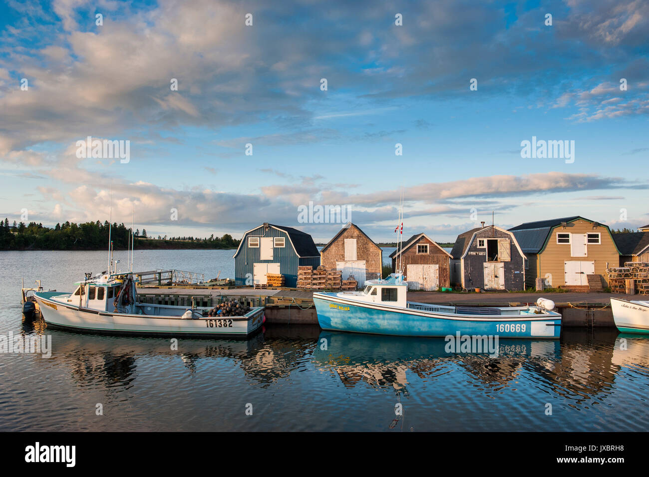 Little fishing boat in Stanley Bridge Harbour, Prince Edward Island, Canada Stock Photo