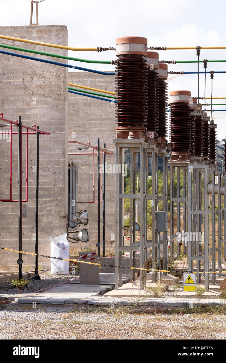 Isolators at an electrical substation hires stock photography and