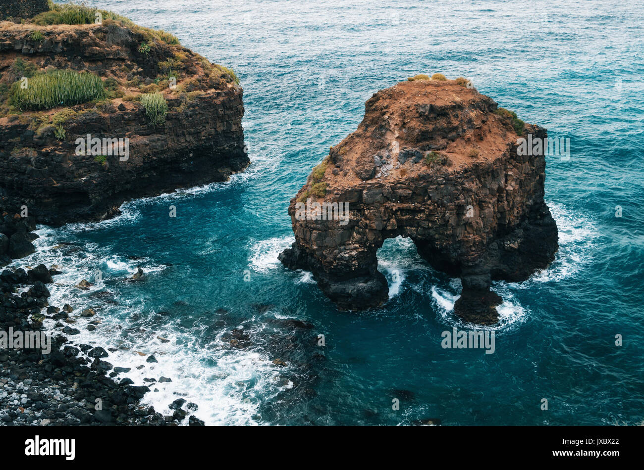 Formation of the natural Arch of Los Roques beach in the municipality of Los Realejos, Tenerife, Canary islands, Spain Stock Photo