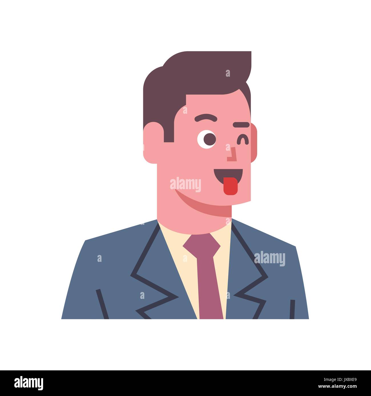 Male Show Tongue Emotion Icon Isolated Avatar Man Facial Expression Concept Face Stock Vector