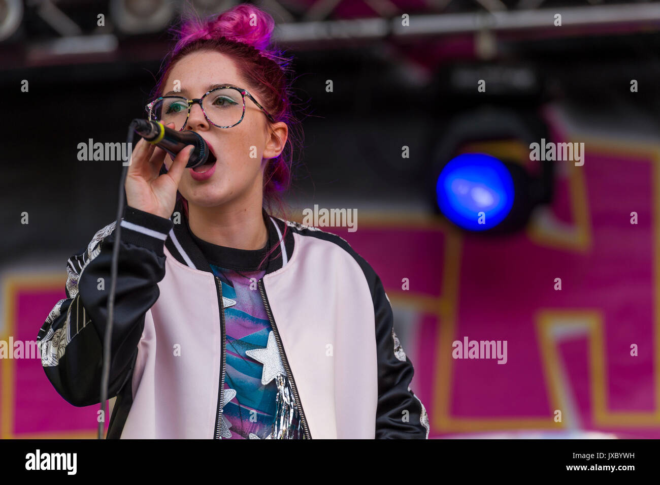 Dumfries, Scotland - August 12, 2017: Charlotte Brimner of Scottish band Be Charlotte performing at Youth Beats. Stock Photo