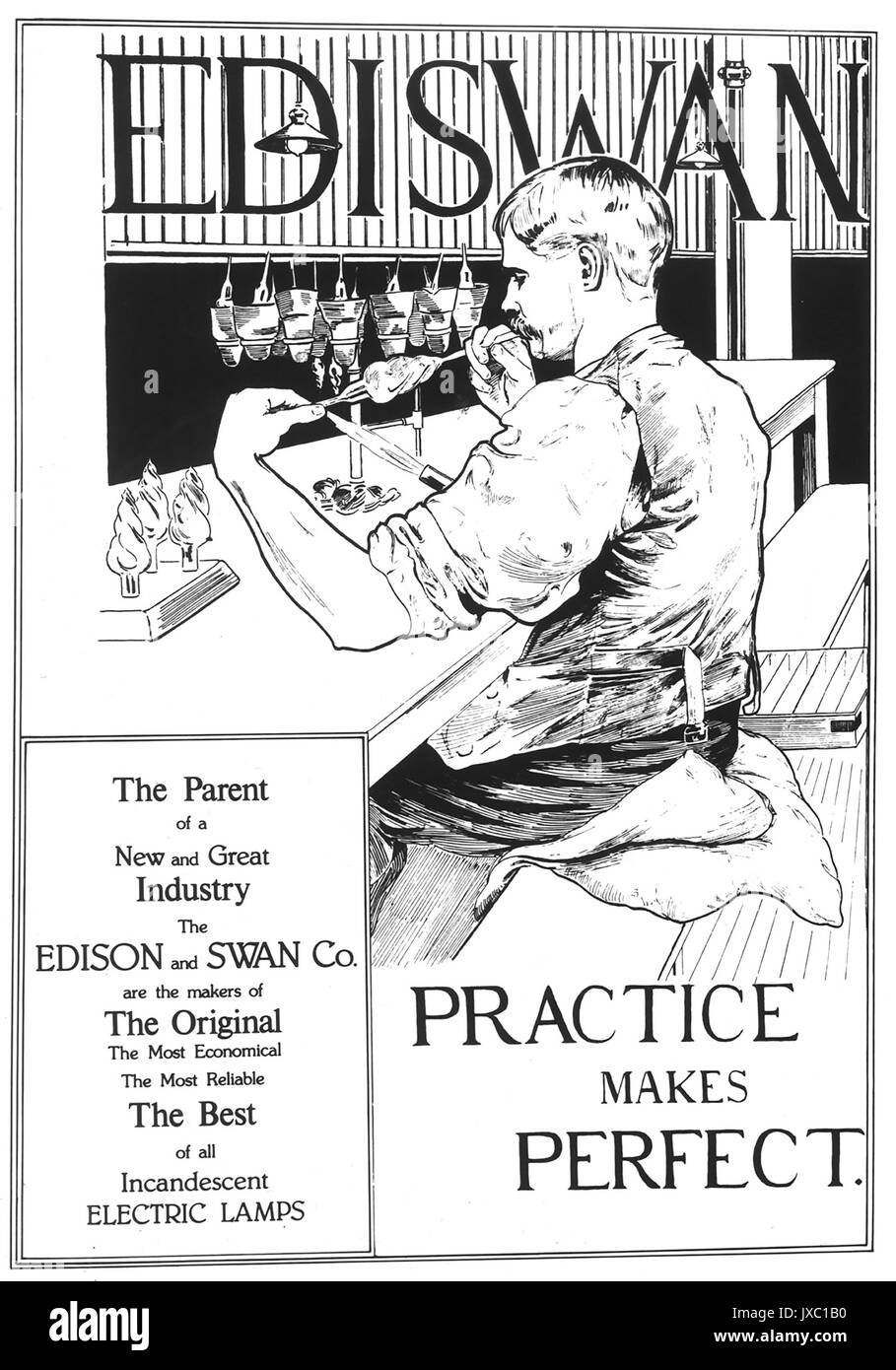EDISWAN Advert about 1910 for the Edison and Swan Electric Light Company Stock Photo
